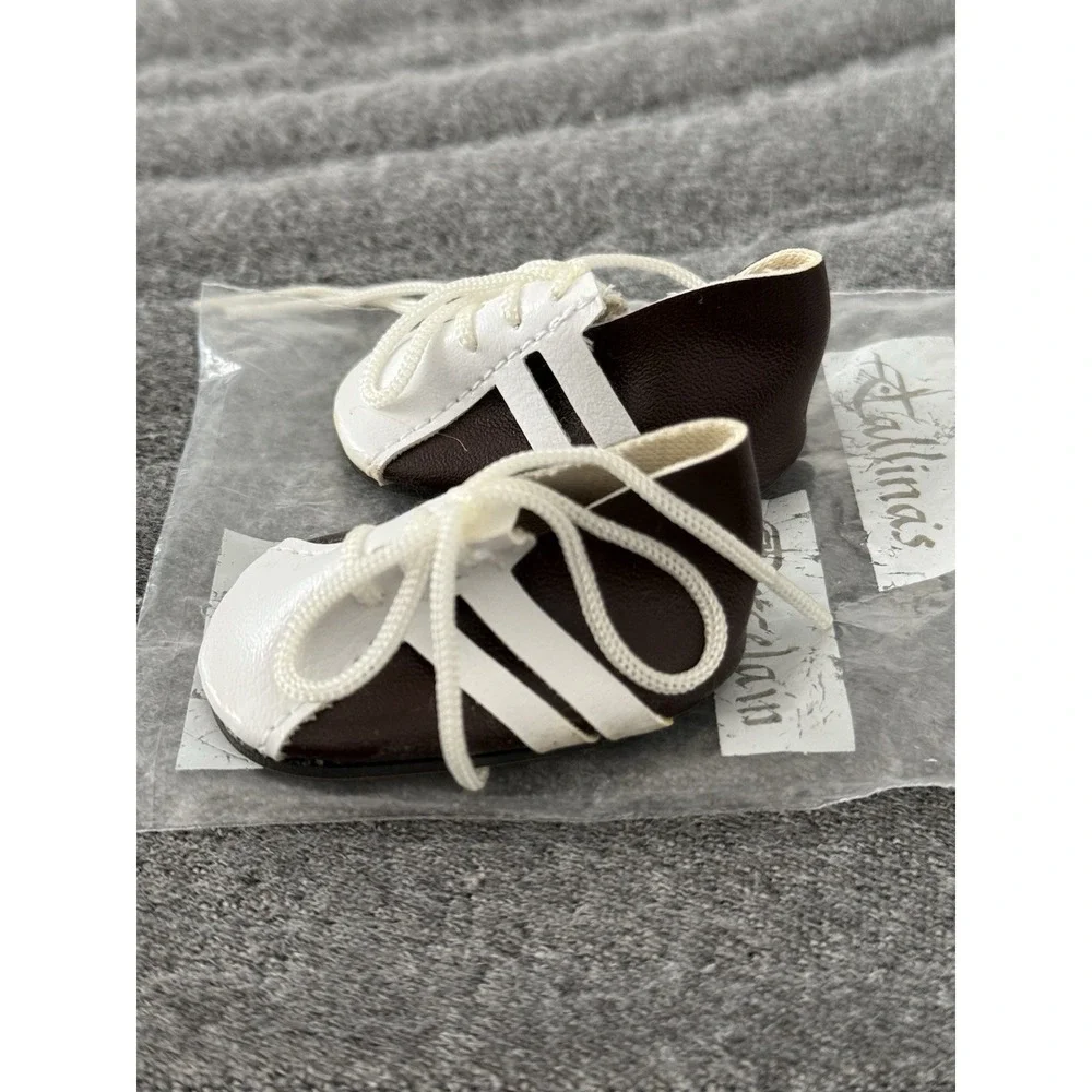 Vintage Tallina's Doll Shoes Lace Up Brown White Accessories